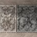 Gray Square Rugs With Soft Texture Woven Pattern And Fringed Edges On Wooden Floor