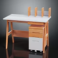 Modern Wooden Desk Featuring White Tabletop Drawers Rolling White Cabinet And Three Wooden Dividers