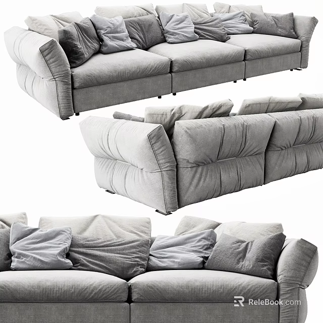 Gray Modern Three Seater Sofa With Soft Cushions And Comfortable Design 3d model