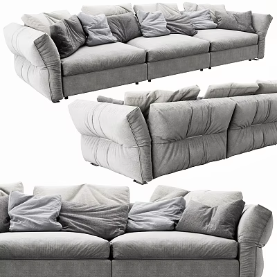 Gray Modern Three Seater Sofa With Soft Cushions And Comfortable Design 3d model
