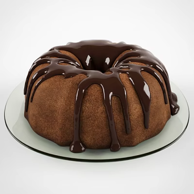 Homemade Round Chocolate Glaze Cake with Smooth Drizzle on Glass Plate 3d model