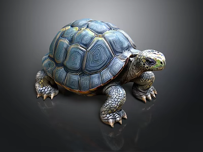 Turtle With Vibrant Blue Green Patterned Shell Crawling On Smooth Dark Surface 3d model