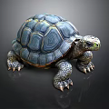 Turtle With Vibrant Blue Green Patterned Shell Crawling On Smooth Dark Surface 3d model