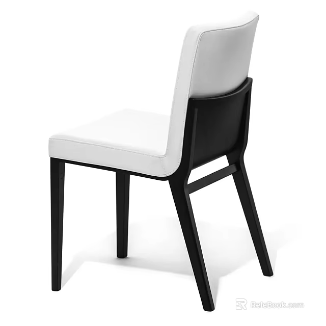 Modern Leisure Chair with White Padded Seat Black Wooden Frame and Ergonomic Backrest Design 3d model 