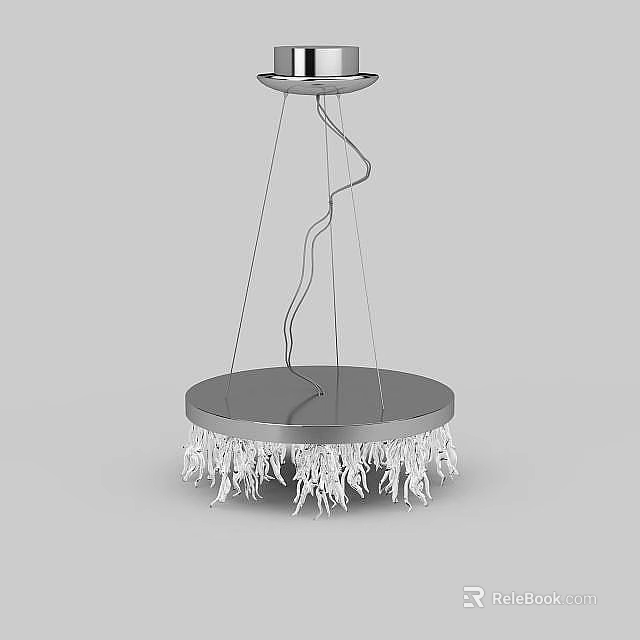 Modern Chandelier With Circular Base Curved Metal Wires And White Decorative Pendants 3d model 
