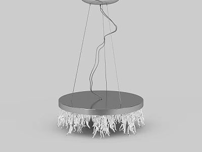 Modern Chandelier With Circular Base Curved Metal Wires And White Decorative Pendants 3d model