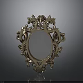 Ornate Golden Oval Mirror With Intricate Carved Frame And Floral Details