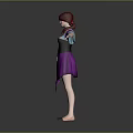 Red Haired Woman Wearing Purple Black Dress with Turquoise Sleeves and Black Corset
