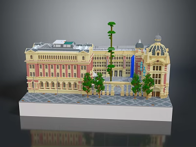 Classical Architectural Model With Trees Fountain Square And Exterior Design Details 3d model