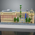 Classical Architectural Model With Trees Fountain Square And Exterior Design Details