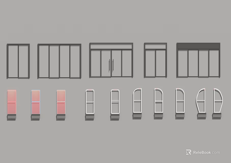 Various Door And Window Design Styles With Different Panel And Frame Options 3d model