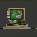 Retro Electronic Computer With Decorative Monitor Keyboard Mouse And Cartoon Screen