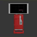 Red Interactive Device With Screen Displaying Grid Pattern And Stable Stand