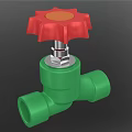 Green Valve With Red Wheel Handle And Metallic Connection Structure Design 3d model