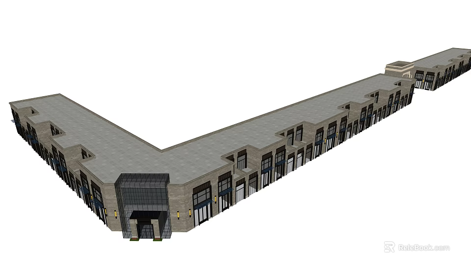 Modern Commercial Complex Building With Multiple Storefronts And Classic Facade Design 3d model