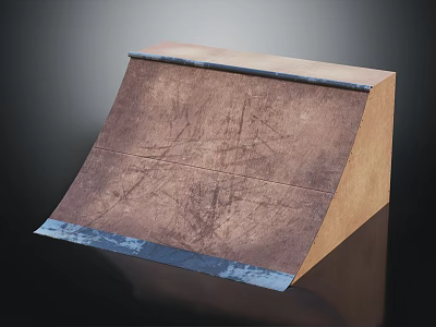 Wooden Skateboard Ramp Featuring Brown Scratched Surface And Blue Edges 3d model