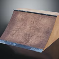 Wooden Skateboard Ramp Featuring Brown Scratched Surface And Blue Edges