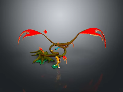 Game Movie Character With Red Wings Twisted Branch Body Blue Sword And Green Base 3d model