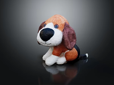 Brown And White Plush Dog Stuffed Toy Sitting With Floppy Ears Black Nose 3d model