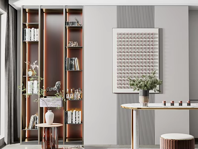 Modern Open Shelf Bookcase With Books Decor Items And Green Plants In Interior Space 3d model