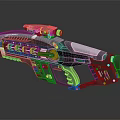 Futuristic Sci-Fi Weapon Featuring Black Body Red Blue Accents Mechanical Design and Advanced Components