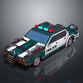 Green and White Police Car With Red Blue Lights And Detailed Design