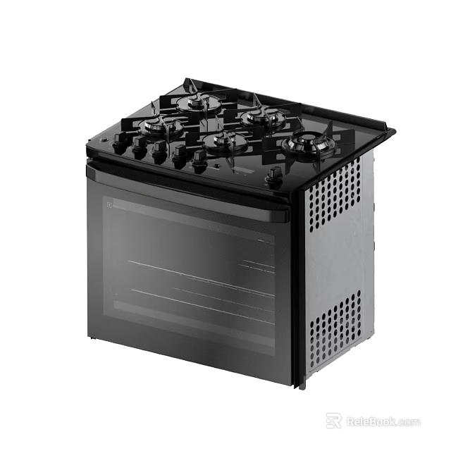 Kitchen Appliance Black Gas Stove With Oven And Control Knobs 3d model 