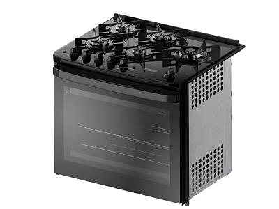 Kitchen Appliance Black Gas Stove With Oven And Control Knobs 3d model