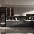 Elegant Luxury Kitchen Interior Design With Dark Gray Cabinets And Marble Island Counter