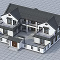 Chinese Style Detached Villa With White Walls Black Tiled Roof And Courtyard