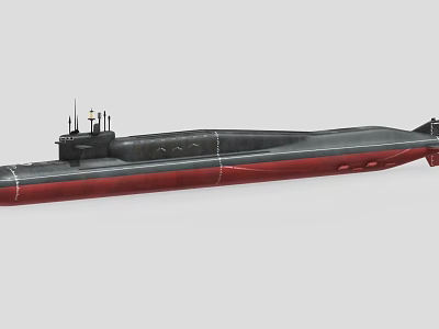 Military Submarine Warship With Black Hull Red Bottom And Periscope Structure 3d model