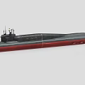 Military Submarine Warship With Black Hull Red Bottom And Periscope Structure