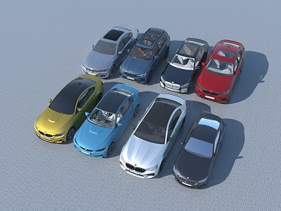 Various Colored Cars Including Sedans And SUVs Of Different Models Arranged Together 3d model