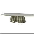 Elegant Modern Dining Table With Light Surface Golden Specks And Sculptural Metal Base 3d model