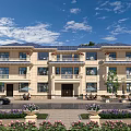 Two Story Classical Detached Villa Exterior With Balconies Windows Garden Flower Beds And Car