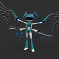 Jenny XJ9 Robot Character With Blue White Body Mechanical Wings And Swords