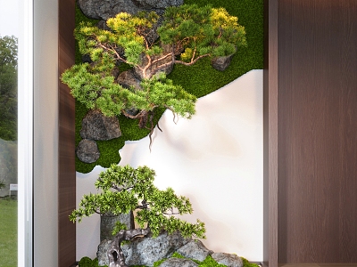 Modern Interior Landscaping Moss Welcome Pine Pohan Pine Stone Gravel Dry Landscape model