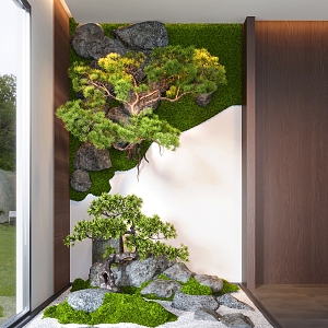 Modern Interior Landscaping Moss Welcome Pine Pohan Pine Stone Gravel Dry Landscape 3d model