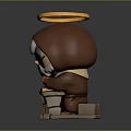 Cute Monk Sculpture in Brown Hooded Robe With Yellow Halo Holding Red Heart and Cross