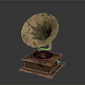 Vintage Gramophone With Brass Horn Wooden Base And Classic Decorative Design