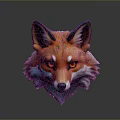 3D Rendered Fox Head Character With Vibrant Orange Blue Fur And Yellow Eyes