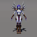 Fantasy Game Movie Character With Purple Hair Spiked Wings White Skin And Purple Gold Armor