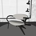 Modern Leisure Chair With White Seat Black Frame Floor Lamp And Blinds On White Rug