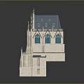 Gothic Style Stone Building With Spires Stained Glass Windows And Arched Doorways