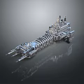 Metallic Warship Model Featuring Intricate Mechanical Structure Turret Details And Reflective Surface 3d model