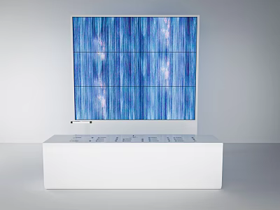 White TV Stand With Large Screen Display Showing Blue Purple Stripe Pattern 3d model