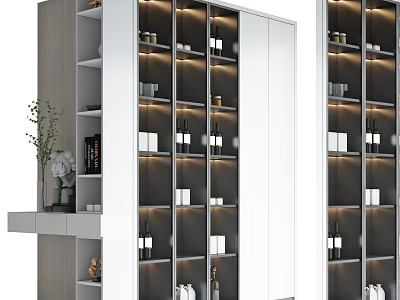 Modern Wine Cabinet With Glass Doors Built in Lighting And Layered Shelves 3d model