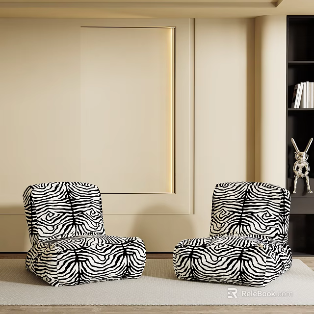 Zebra Print Single Sofa Living Room Interior With Two Stylish Seats And Decor Accents 3d model 