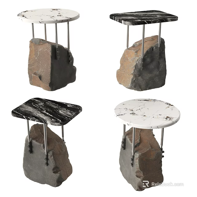 Modern Side Tables With Stone Bases And Varied Marble Table Tops Design 3d model