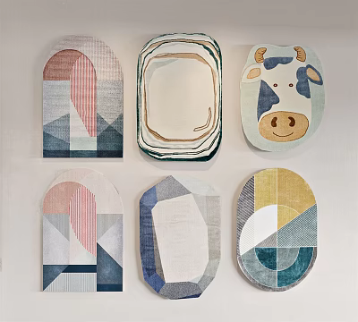 Unique Shaped Rugs with Various Arch Oval Shapes Geometric Patterns and Cow Design 3d model